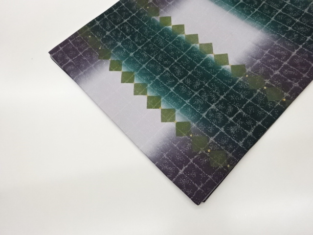  銀通し格子に菱模様織出し全通袋帯